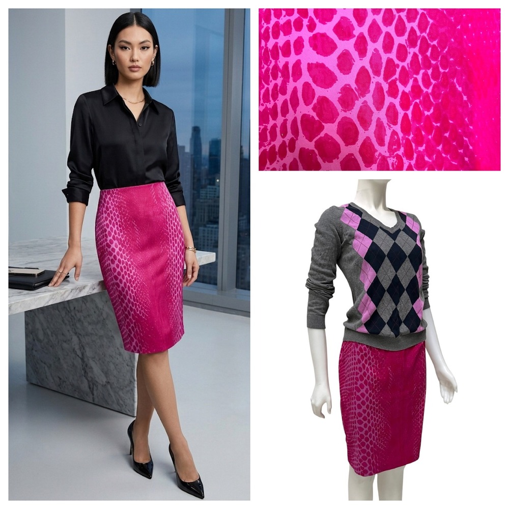 Express Vintage Hot Pink Snakeskin Print Pencil Skirt Office Siren Size 5/6 Y2K